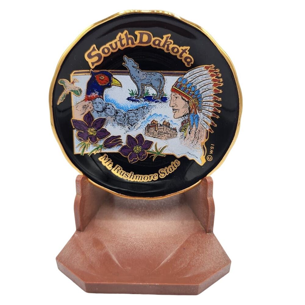 South Dakota Decorative Plate with Stand - Black and Gold